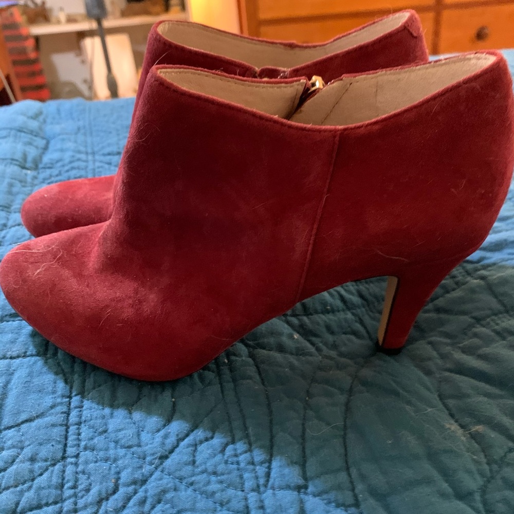 Burgundy suede heeled booties